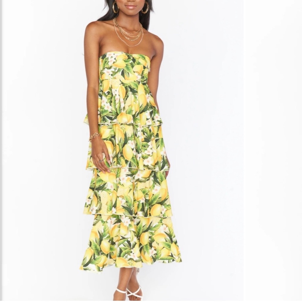 Show Me Your Mumu Savannah Strapless Citrus Lemon Dress. Great condition